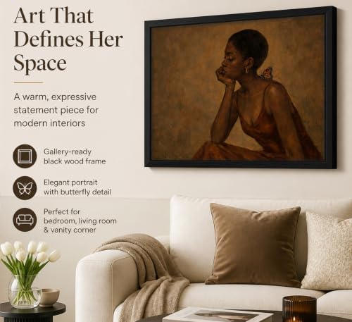 Framed Black Woman Canvas Wall Art, African American Girl Prints Painting - Image 2