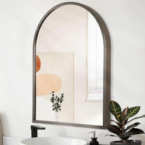 Arch Bathroom Mirror, Metal Frame Wall Mounted Mirror Coffee Vanity Wall Mirror by HLFMVWE