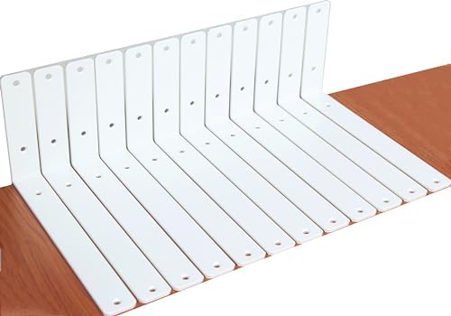 12 Pack - L 10" x H 6" x W1.5, 5mm Thick White L Shelf Bracket, Iron Shelf by MHMYDZ