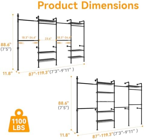 Higeego W4 Wall Mounted Clothes Rack, Industrial Pipe Clothing Rack - Image 5