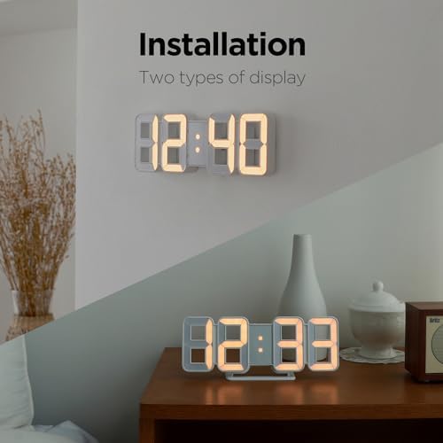 mooas 3D Pure mini White Gold LED Clock, 8.5" Multi-Function, Wall/Table - Image 2