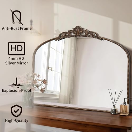 Micasso Vintage Bronze Arched Mirror: 36"x29" Baroque Antique Wall Mirror - Image 2