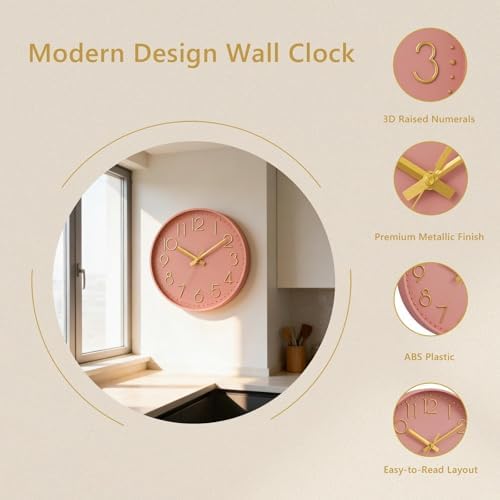 DAXSMY Wall Clock 12 Inch Pink Decorative, Battery Operated Silent - Image 4