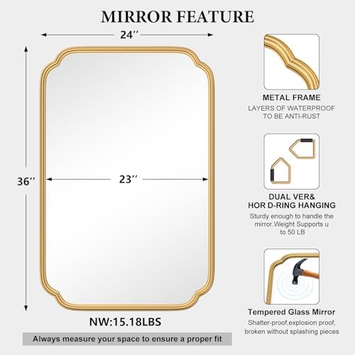 Ferytange Gold Bathroom Vanity Mirror - Image 4