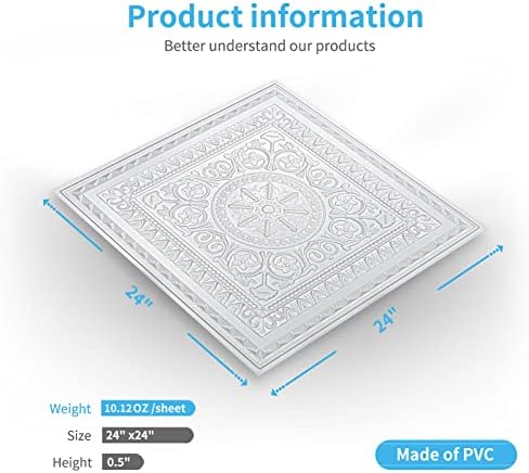 Art3d 24-Pack Drop Ceiling Tiles, Plastic Sheet in White, 2 x 2 ft - Image 3