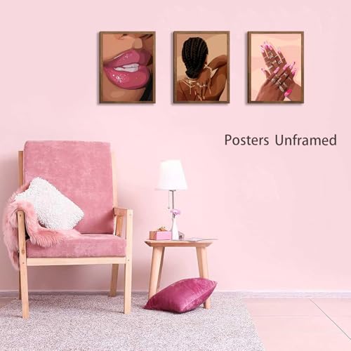 Black Womenl Pink Wall Art Aesthetic Set of 3, African American Black Girl - Image 7
