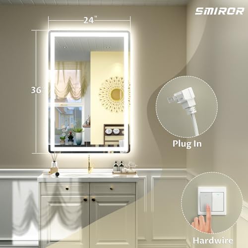 SMIROR 24x36 LED Lighted Bathroom Vanity Mirror - Image 2