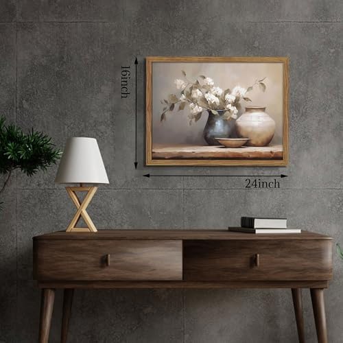 Framed Vintage Floral Canvas Wall Art, Neutral Rustic Still Life Botanical - Image 4