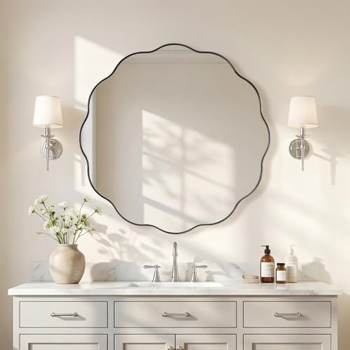 ANDY STAR Chrome Round Wall Mirror 36 inch, Polished Metal Frame Circle by ANDYSTAR