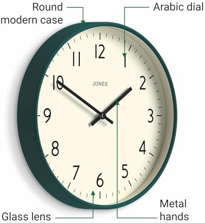 JONES CLOCKS® Studio Clock | Modern Round wall Clock | 12" | Dark Green | Easy - Image 5