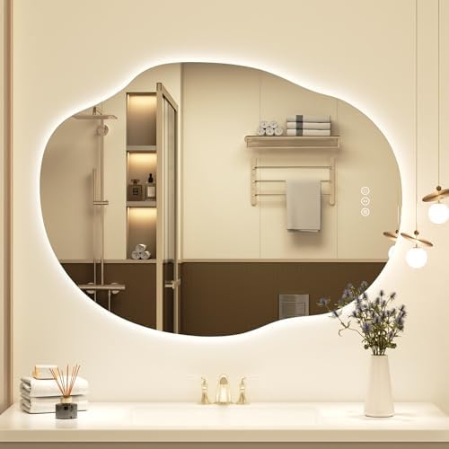 Irregular-Shaped Backlit LED Lighted Bathroom Mirror 40x30 by LuxulumMirror