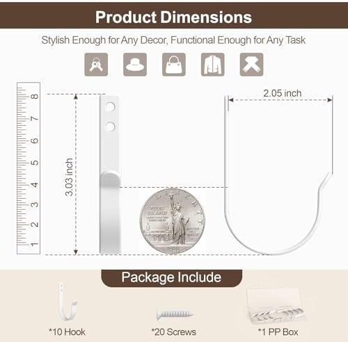 10 Pack Large White Metal Wall Hooks - Image 3