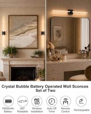 Crystal Bubble Rechargeable Wall Sconces Set of 2, Wireless Modern Lights - Image 3