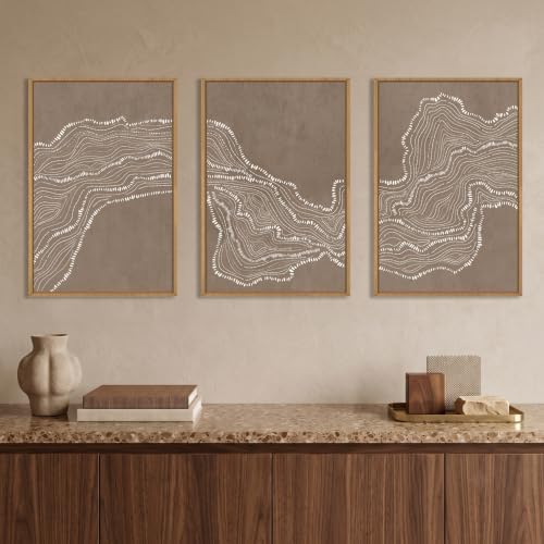 Abstract Neutral Wave Line Framed Canvas Wall Art Set-24"x36"x3 - Image 2
