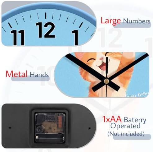 12" Cat Analog Wall Clock, Silent Clock - Image 5