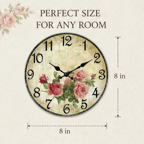 CHYLIN Wall Clock Pink Rose Silent Battery Operated Kitchen Home Decor - Image 2