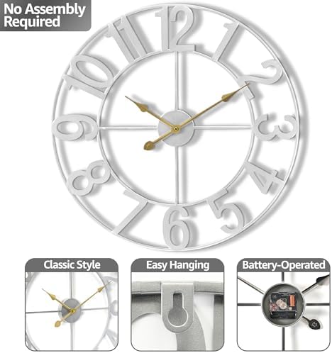 Sorbus Large Wall Clock, Metal Frame, Battery Powered - Image 4