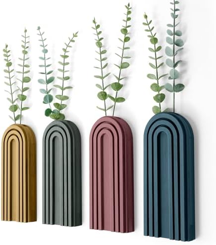 Ziliny 4 Pack Boho Wall Planters Wood Hanging Vases Indoor, Morandi Color by Ziliny