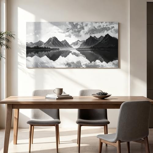 I@U Modern Black And White Wall Art Decor Mountain Landscape Artwork - Image 4