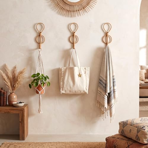 Novabright 3 Pcs Boho Wall Hooks Vintage, Woven Rattan Metal Gold Hanging by Unknown