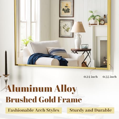 VooBang Wide Arched Wall Mirror, 38 x 40 inch Arch Bathroom Mirror Gold - Image 4