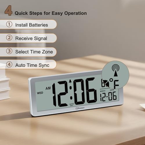 Soobest 8.5" Small Atomic Clock, Self-Setting Time & Date Battery Operated - Image 4