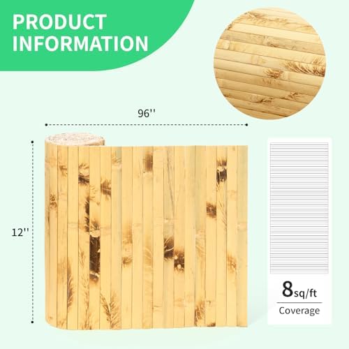AMZDEPOT Natural Bamboo Wall Panel, 12 x 96 Inch, Light Burned - Image 3