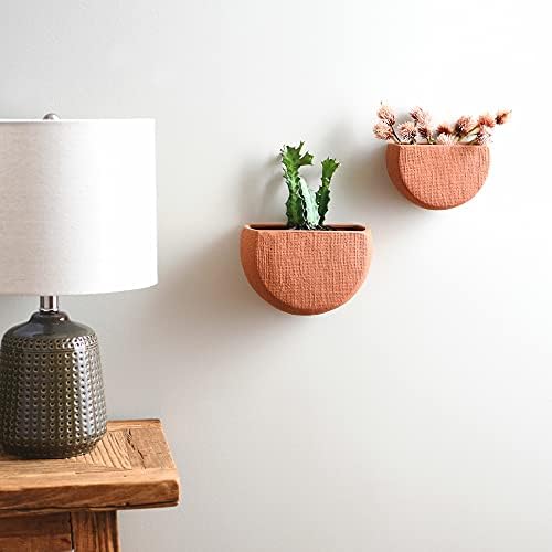 Main + Mesa Modern Boho Stoneware Wall Mount Planters, Terracotta - Image 3