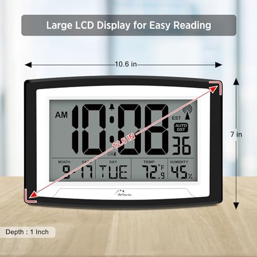 WallarGe Atomic Clock with Indoor Temperature and Humidity, 12.5 Inch - Image 3