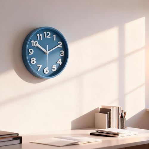 45MinST 8-Inch Blue Modern Wall Clock – Silent Non-Ticking, 3D Large Numbers - Image 3
