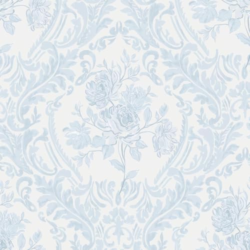 Ismoon Floral Peel Stick Wallpaper Vintage Blue Damask by Ismoon