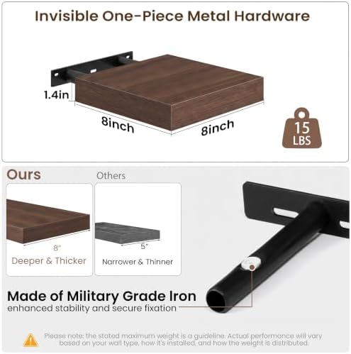 Acovy 8in Square Floating Shelves 4 PCs, Wall Mounted Display Shelf - Image 3