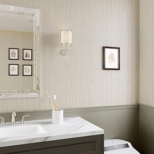 VEELIKE 32''x118'' Ecru White Grasscloth Wallpaper Textured Peel and Stick - Image 4