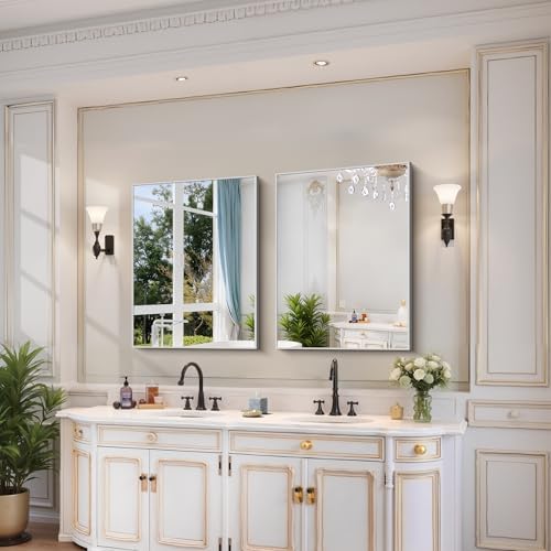 YIROMAN Bathroom Mirror 24"x32", Brushed Silver Bathroom Mirror - Image 3