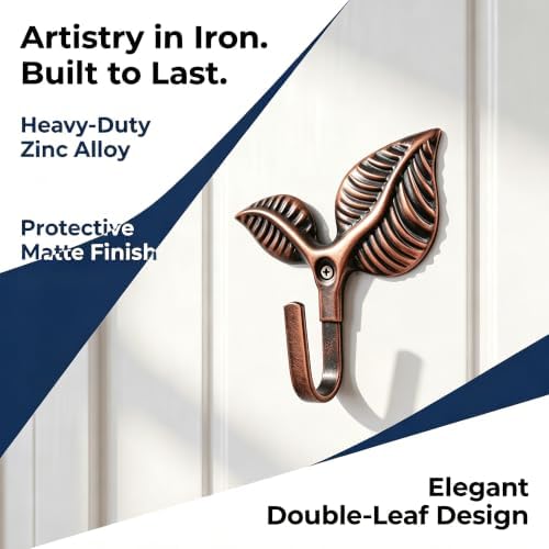 Set of 8 Vintage Leaf Wall Hooks Red Bronze Metal Coat Hooks Heavy Duty - Image 7