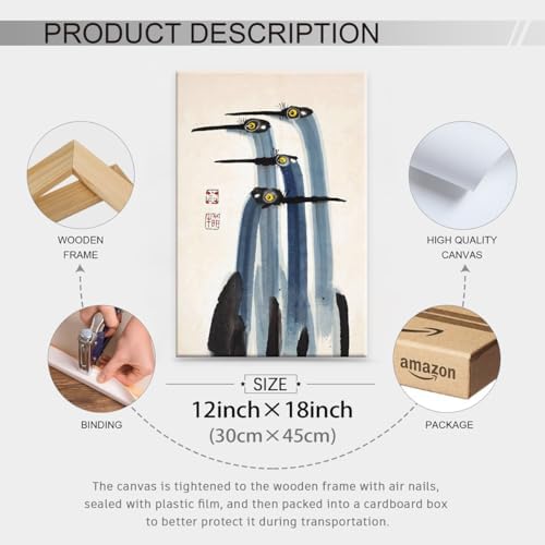 Vintage Japanese Crane Framed Poster Antique Asian Bird Canvas Wall Art 12x18 - Image 2