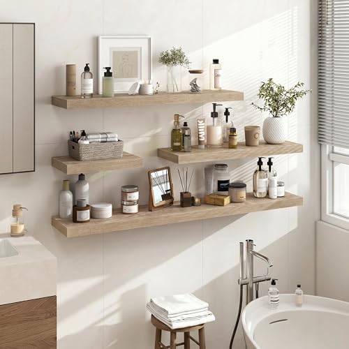 Acovy 36 Inch Floating Shelves, 3D Textured Wood Grain, Wooden Shelves - Image 2