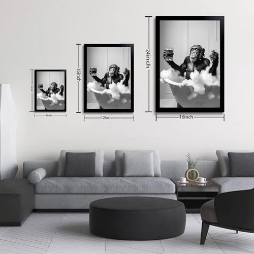 OIQArtOIQ Funny Bathroom Framed Wall Art Black and White Animal Canvas Wall Art - Image 5