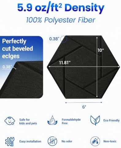 Waister 12 Pack Hexagon Acoustic Panels 12" X 10" X 0.38" - Image 3