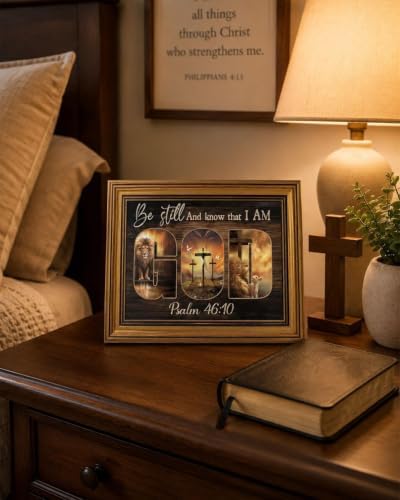 Gold Framed Wall Art, Christian God Canvas Prints, Lion and Lamb Cross Picture - Image 6