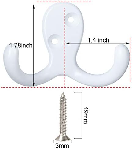 IBosins 8 Pack White Double Prong Coat Hooks Wall Mounted - Image 2