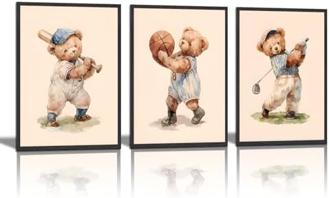 Teddy Bear Sports Nursery Animal Wall Art Cute Woodland Rugby Wall Decor by Unknown