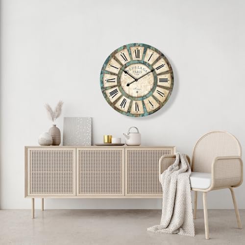 24 Inch Vintage Wall Clock, Roman Numerals Style, Battery Operated, Non-Ticking - Image 4