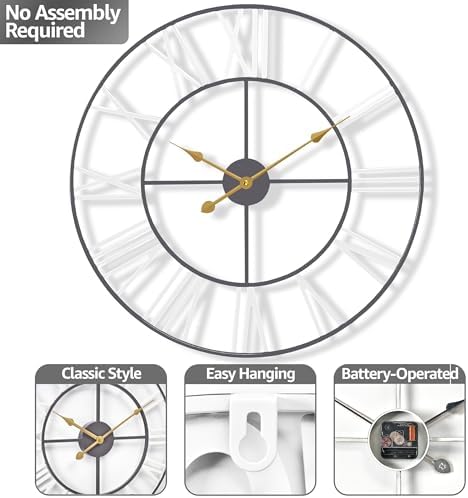 Sorbus Big Wall Clock, Roman Numeral Decor, Battery Operated - Image 3