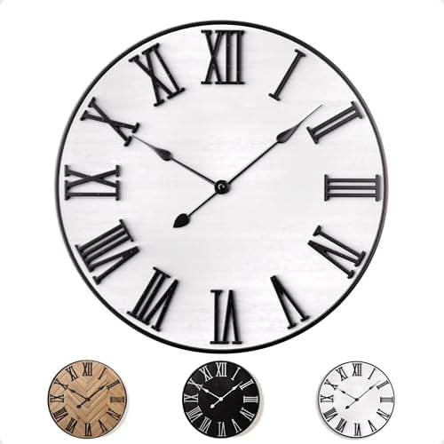 Large Wall Clock 24" Round, Silent Metal & Wood by HBDesignCo