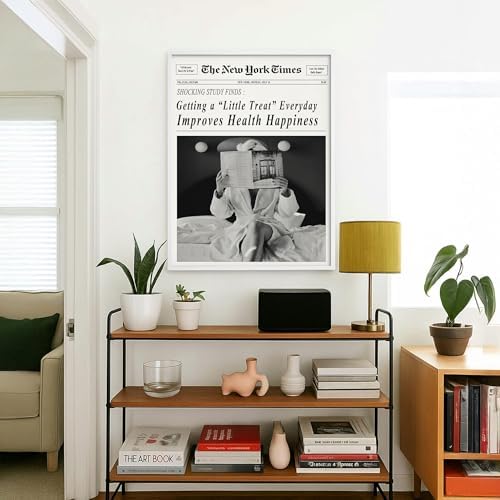 Funky Black and White Newspaper Wall Art 20x30 in White Framed Humor Quotes - Image 5