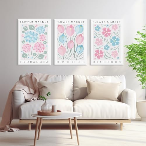 Abstract Floral Wall Art Decor Flower Market Prints Pink Blue Minimalist Canvas - Image 7