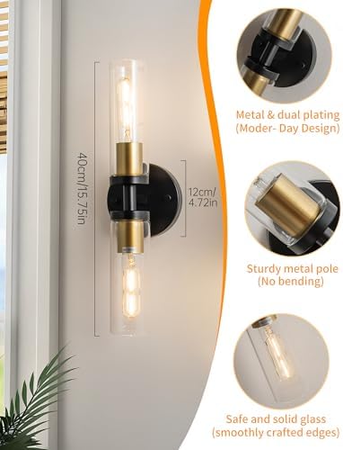 KSRYSZCQ Wall Sconces Set of Two Black and Gold Bathroom Wall Sconce - Image 3