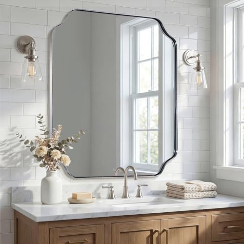 ANDY STAR 32"x40" Chrome Bathroom Scalloped Mirror - Image 6