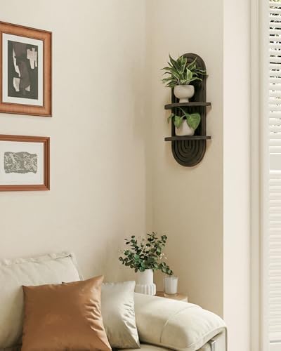 Bamworld Boho Wall Decor Plant Wall Shelf Wood Plant Holder Walnut 2PCS - Image 6